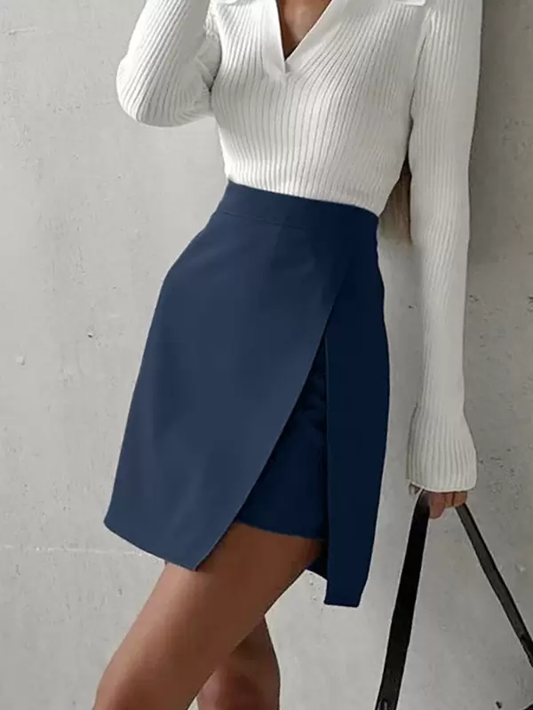 Casual High Waist Zipper Fly Split Layering High-Slit Mini Skirt Street Wear