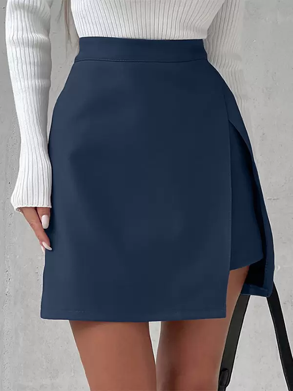 Casual High Waist Zipper Fly Split Layering High-Slit Mini Skirt Street Wear - Image 3
