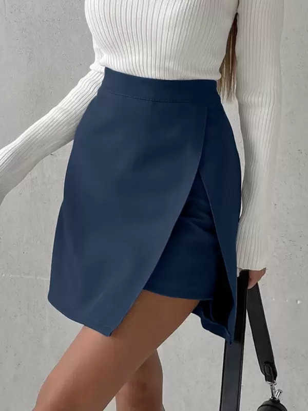Casual High Waist Zipper Fly Split Layering High-Slit Mini Skirt Street Wear - Image 2