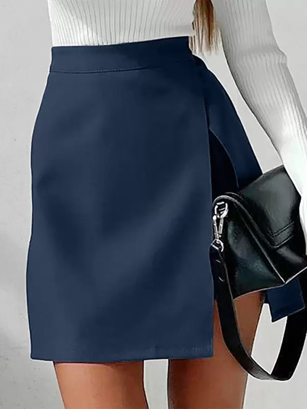 Casual High Waist Zipper Fly Split Layering High-Slit Mini Skirt Street Wear - Image 4