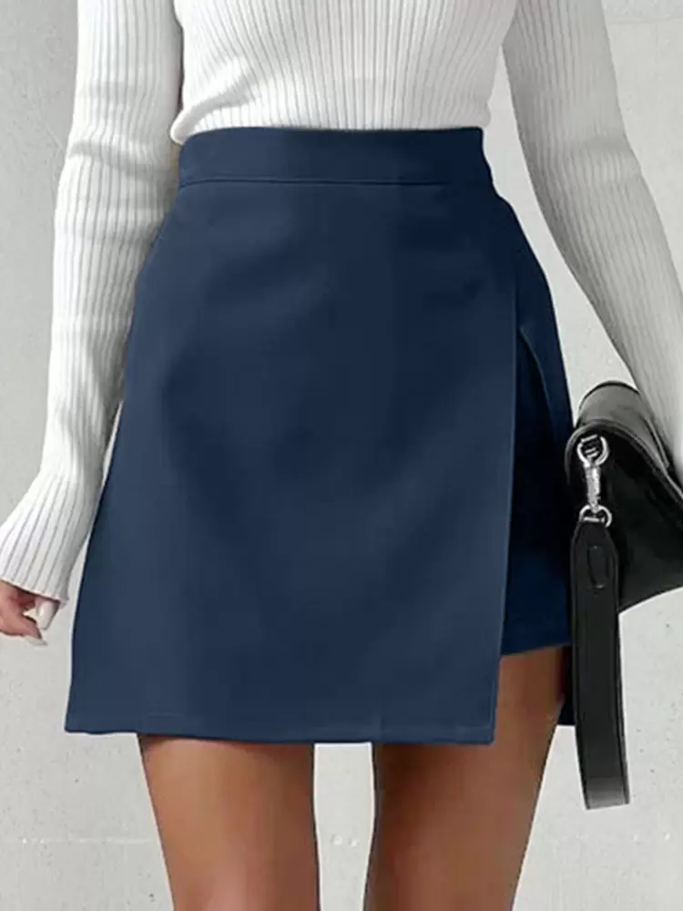 Casual High Waist Zipper Fly Split Layering High-Slit Mini Skirt Street Wear - Image 5