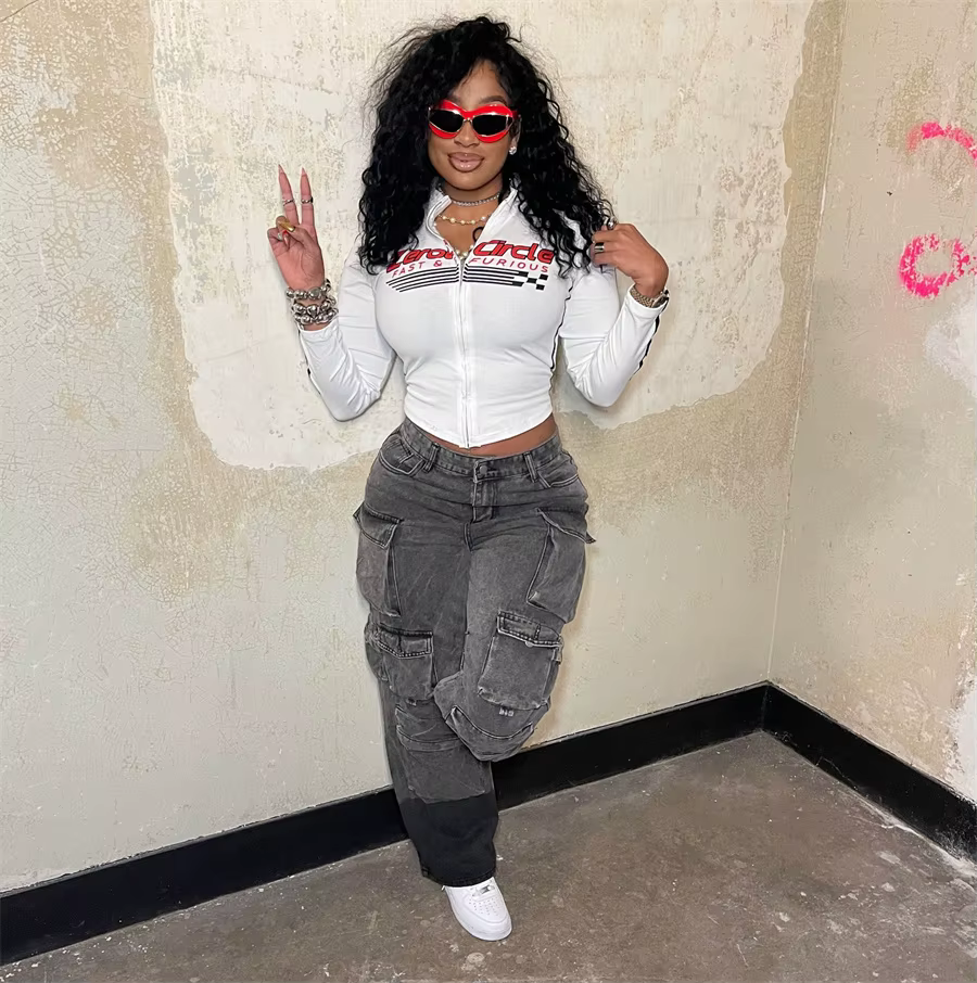 Casual Hip-hop High Waisted Multi-pocket Straight Streetwear Pants - Image 2