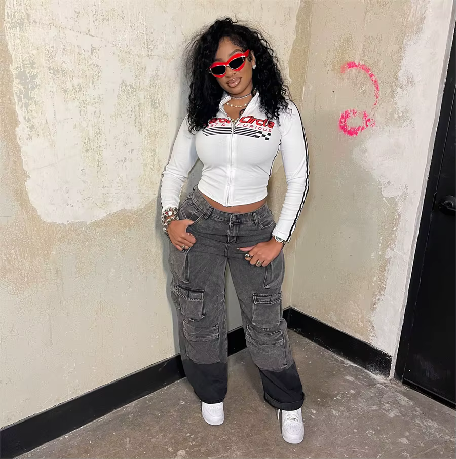 Casual Hip-hop High Waisted Multi-pocket Straight Streetwear Pants