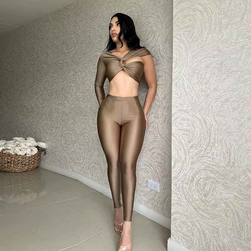 Casual Hollow High Waisted Backless Tight Pants Two-piece Set