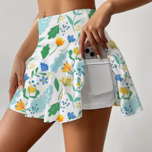 Casual Knit Floral Print With Pocket Detail Shorts Elastic Waist Mini Skirt