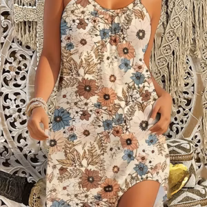 Casual Knit Printed Spaghetti Strap Slight Stretch Mini Dress