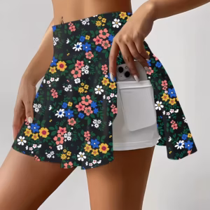 Casual Knitted Floral Print Elastic Waist Mini Skirt With Pocket