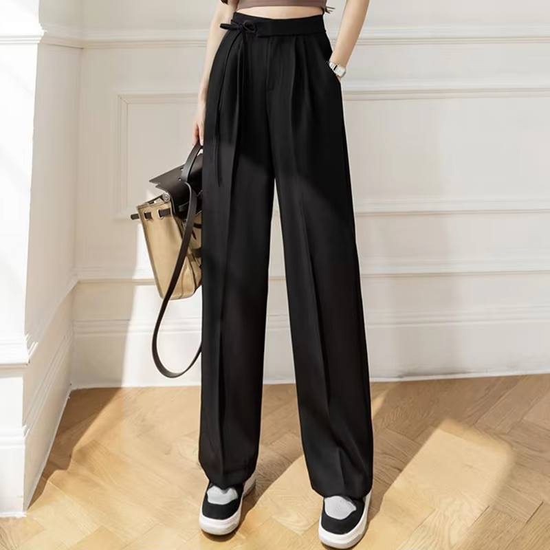 Casual Lace Up Straight Solid Color High Waisted Trousers Lady Chic Designer Leg Suit Pants - Image 6