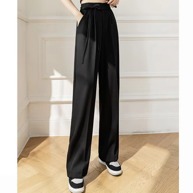 Casual Lace Up Straight Solid Color High Waisted Trousers Lady Chic Designer Leg Suit Pants - Image 7