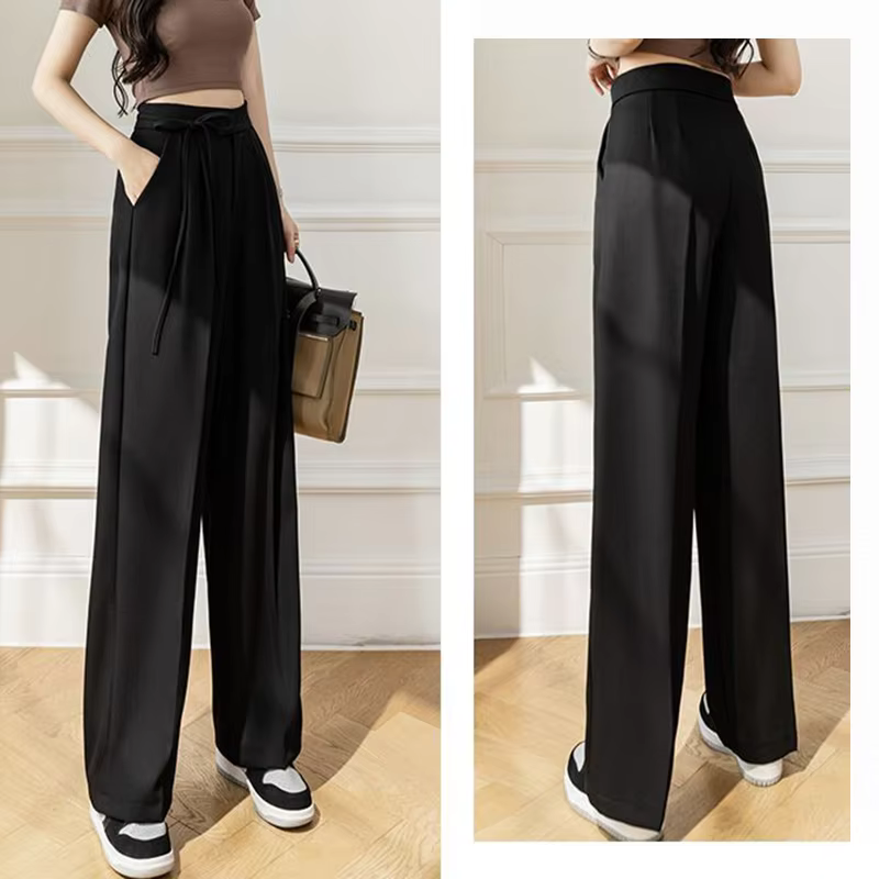 Casual Lace Up Straight Solid Color High Waisted Trousers Lady Chic Designer Leg Suit Pants - Image 8