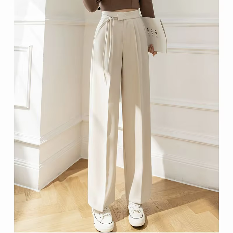 Casual Lace Up Straight Solid Color High Waisted Trousers Lady Chic Designer Leg Suit Pants - Image 10
