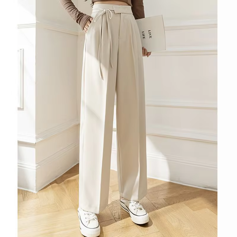 Casual Lace Up Straight Solid Color High Waisted Trousers Lady Chic Designer Leg Suit Pants - Image 11