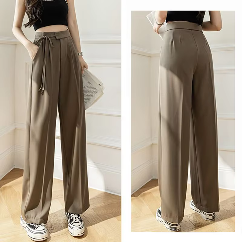 Casual Lace Up Straight Solid Color High Waisted Trousers Lady Chic Designer Leg Suit Pants - Image 4
