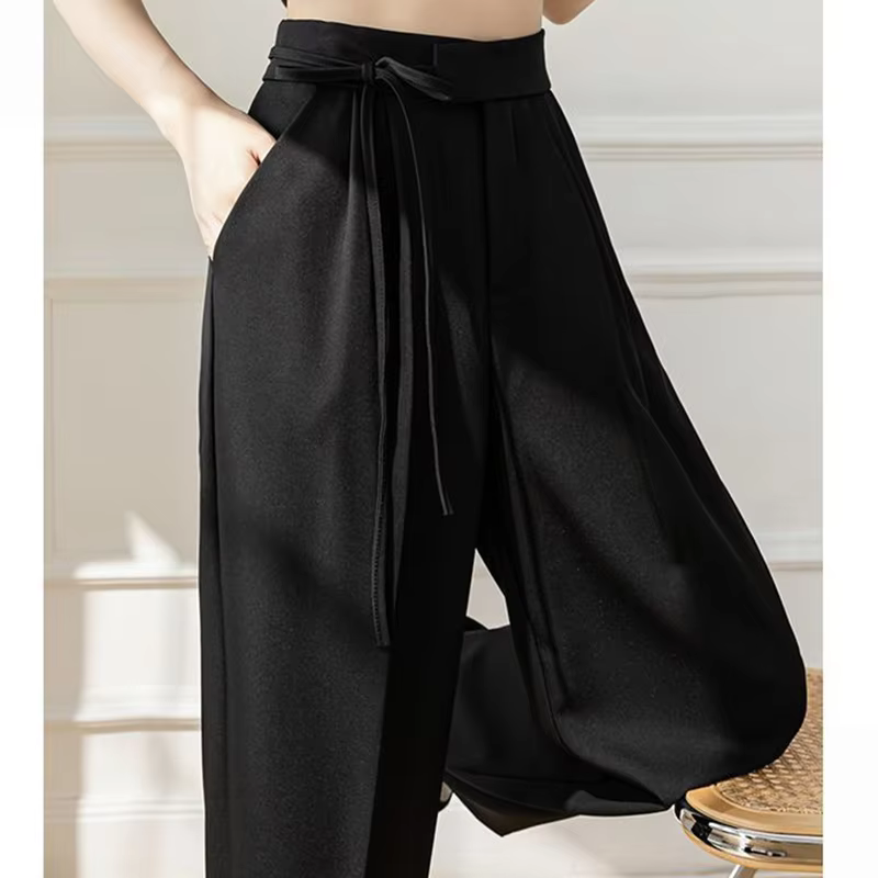 Casual Lace Up Straight Solid Color High Waisted Trousers Lady Chic Designer Leg Suit Pants - Image 5