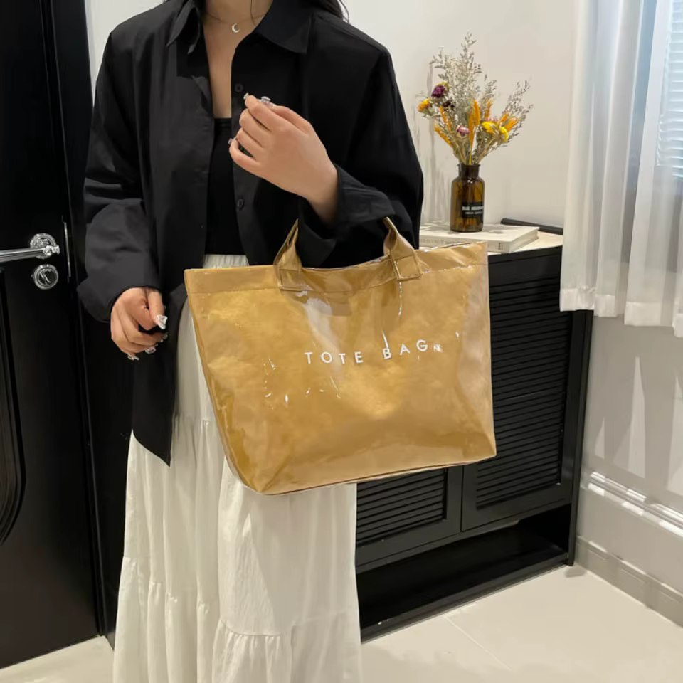 Casual Large Capacity Waterproof PVC Shopper Travel Top-Handle Tote Handbag