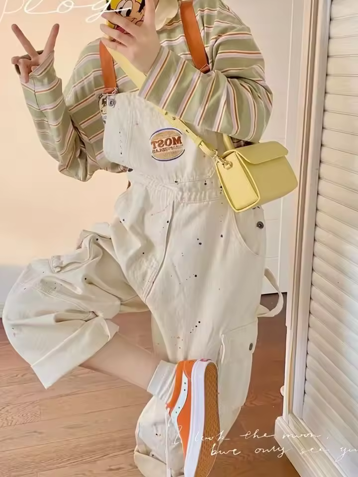 Casual Large Loose and Slim Retro One Piece Pants Embroidered Denim Strap Jumpsuits - Image 8