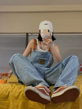 Casual Large Loose and Slim Retro One Piece Pants Embroidered Denim Strap Jumpsuits - Image 4