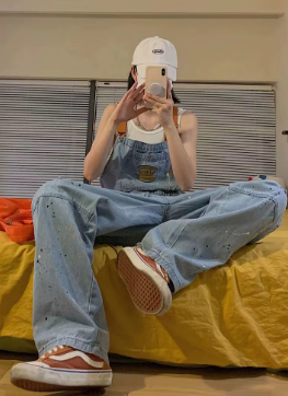 Casual Large Loose and Slim Retro One Piece Pants Embroidered Denim Strap Jumpsuits - Image 5