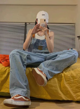 Casual Large Loose and Slim Retro One Piece Pants Embroidered Denim Strap Jumpsuits - Image 6