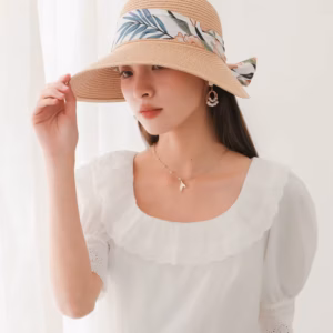 Casual Leaf Ribbon Leisure Beach Large Brim Sunscreen Sun Hat