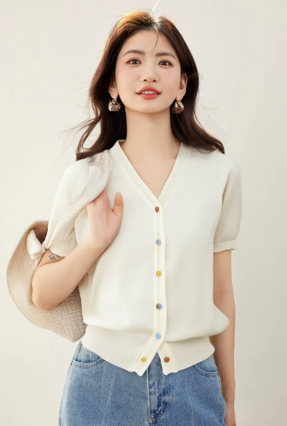 Casual Loose Knitted Sweater Basic Office Vintage Blouse Short Shirts