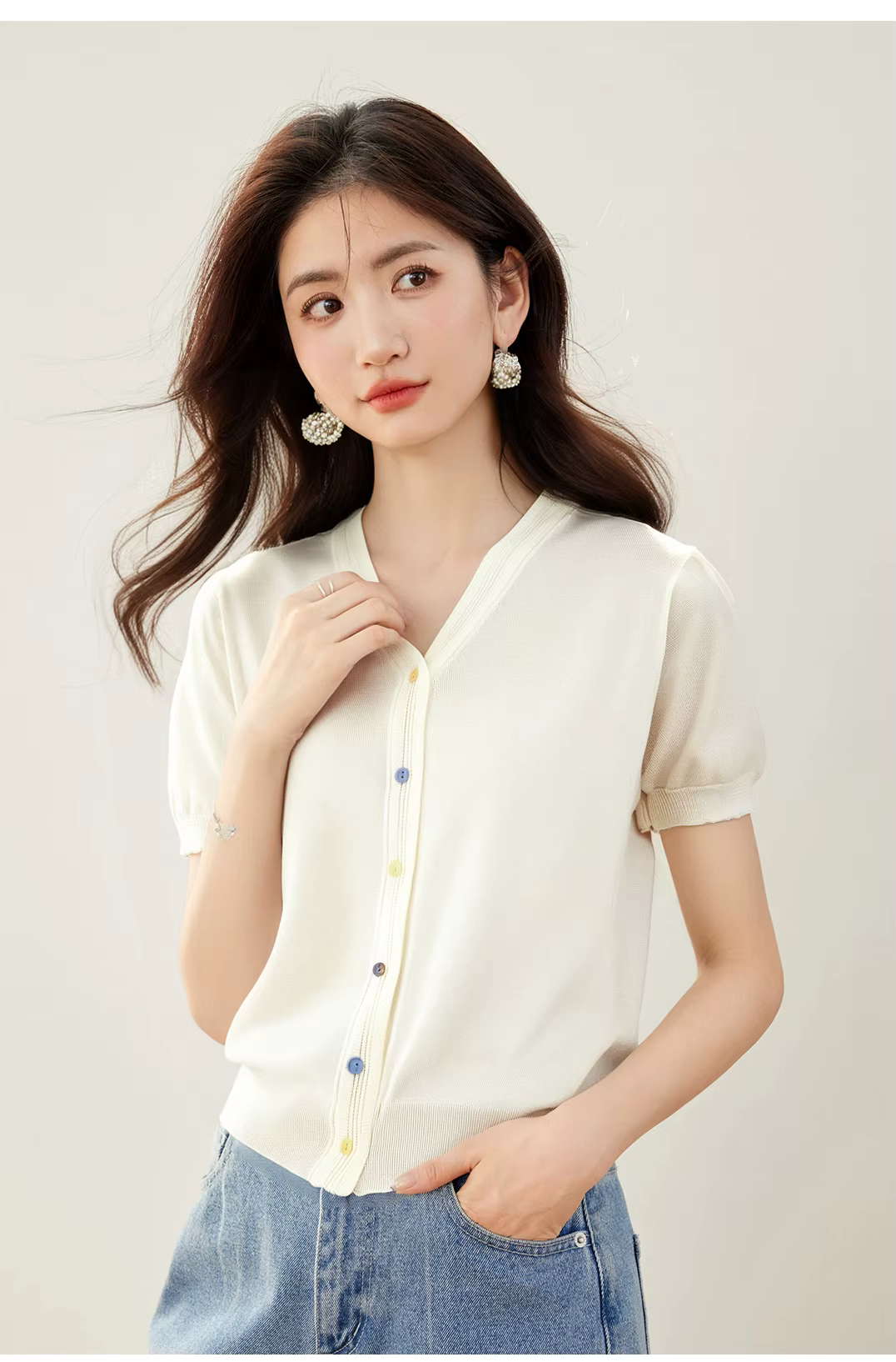 Casual Loose Knitted Sweater Basic Office Vintage Blouse Short Shirts - Image 2