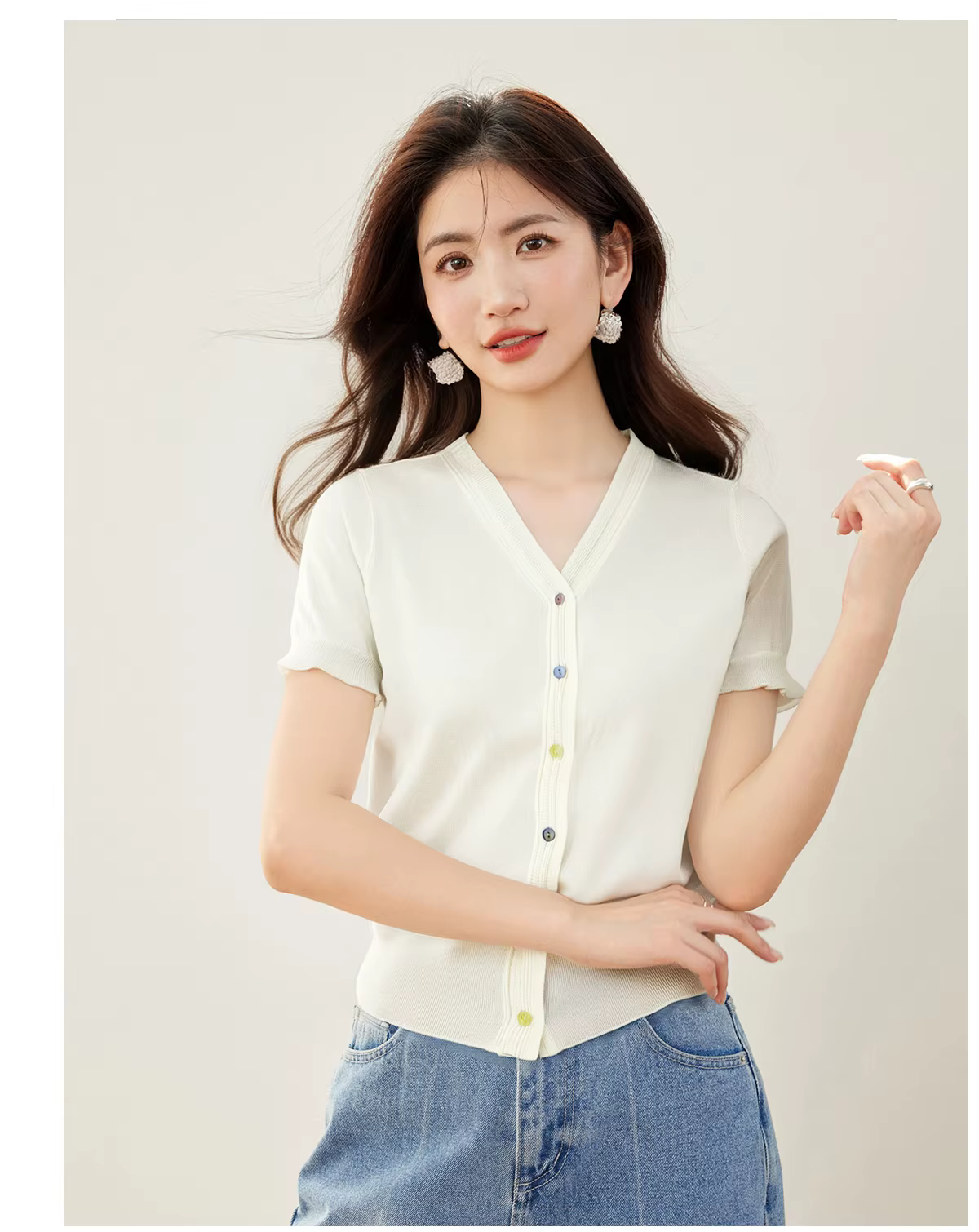 Casual Loose Knitted Sweater Basic Office Vintage Blouse Short Shirts - Image 3