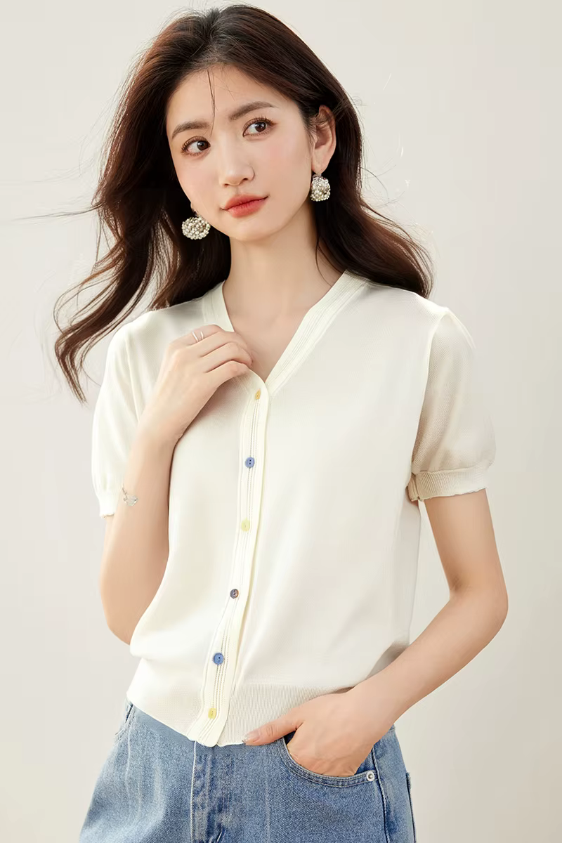 Casual Loose Knitted Sweater Basic Office Vintage Blouse Short Shirts - Image 4