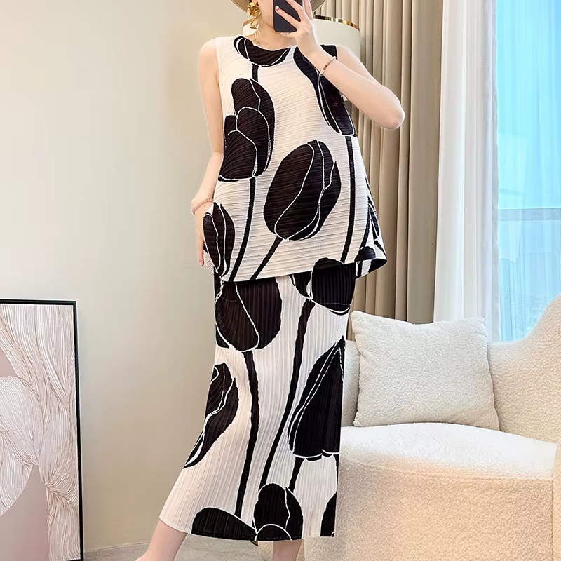 Casual Loose Printing Round Neck Sleeveless Vest Two-Piece Set