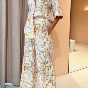 Casual Loose Single-Breasted Printing Half Sleeve Two Piece Set