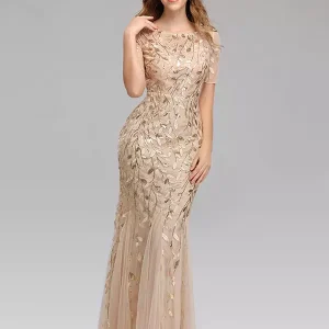 Casual Mermaid Prom Short Sleeves Formal Maxi Dress