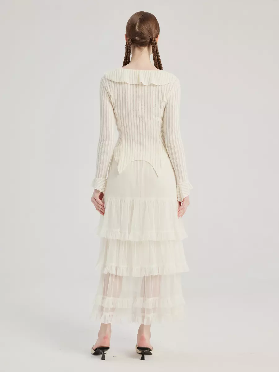 Casual Natural Waistline A-line Layered Elastic Waist Long Skirt - Image 4