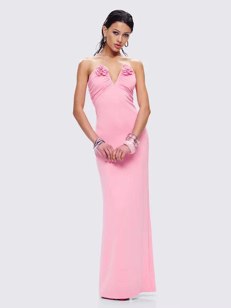 Casual Off-shoulder V Neck Backless Sleeveless Bodycon Maxi Dress