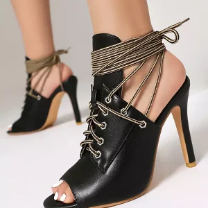 Casual Open Toe Lace Up Daily Casual Stiletto High Heel Boots