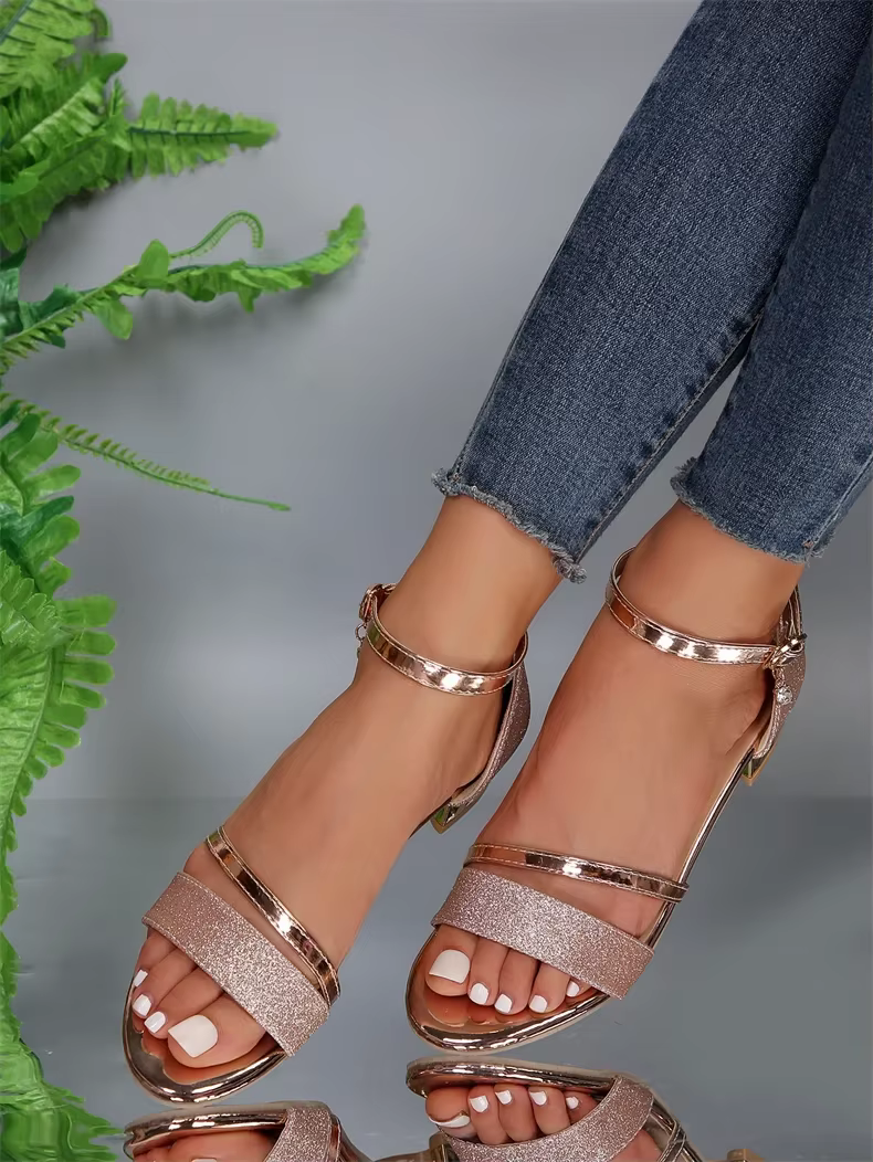 Casual Open Toe buckle strap Square Ankle Strap Low Heels - Image 4