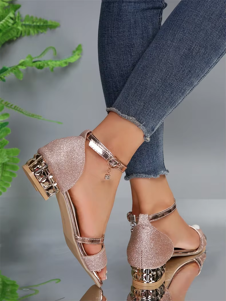 Casual Open Toe buckle strap Square Ankle Strap Low Heels - Image 5