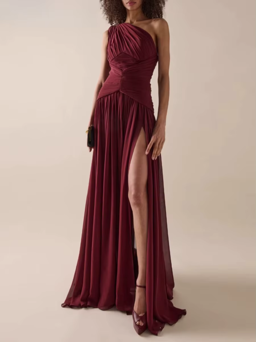 Casual Patchwork Folds Temperament Diagonal Neck Sleeveless Dresses