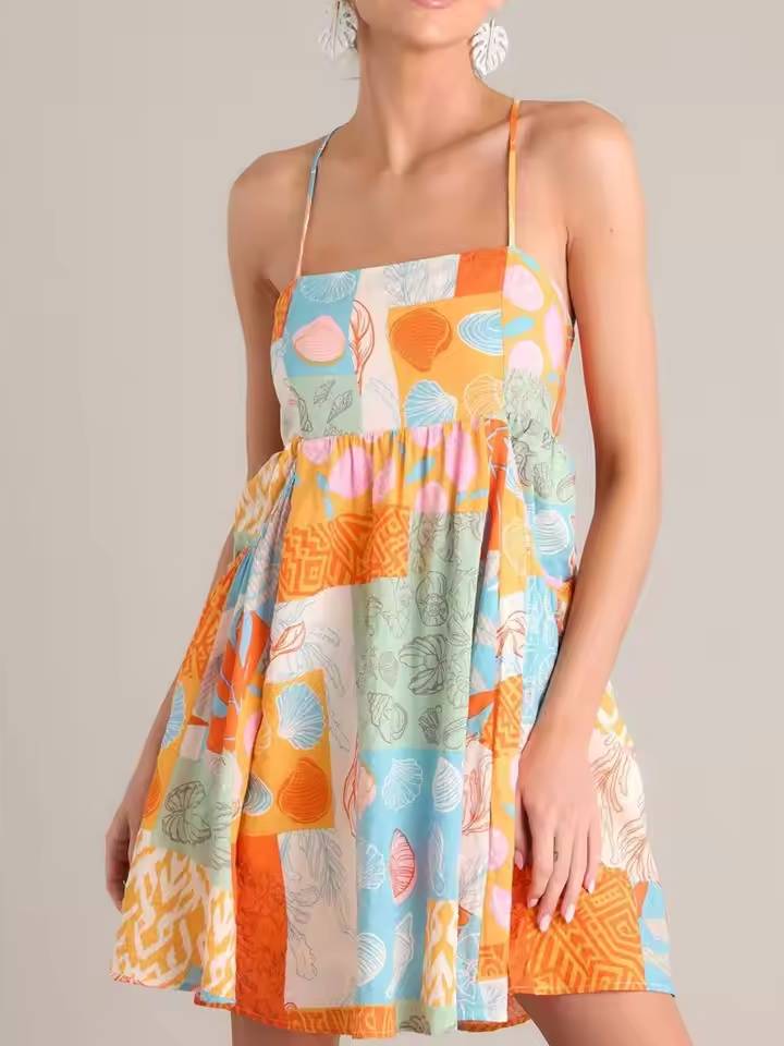 Casual Plaid Multi-Color Lace-up Cutout With Pockets High Waist Mini Dress - Image 3