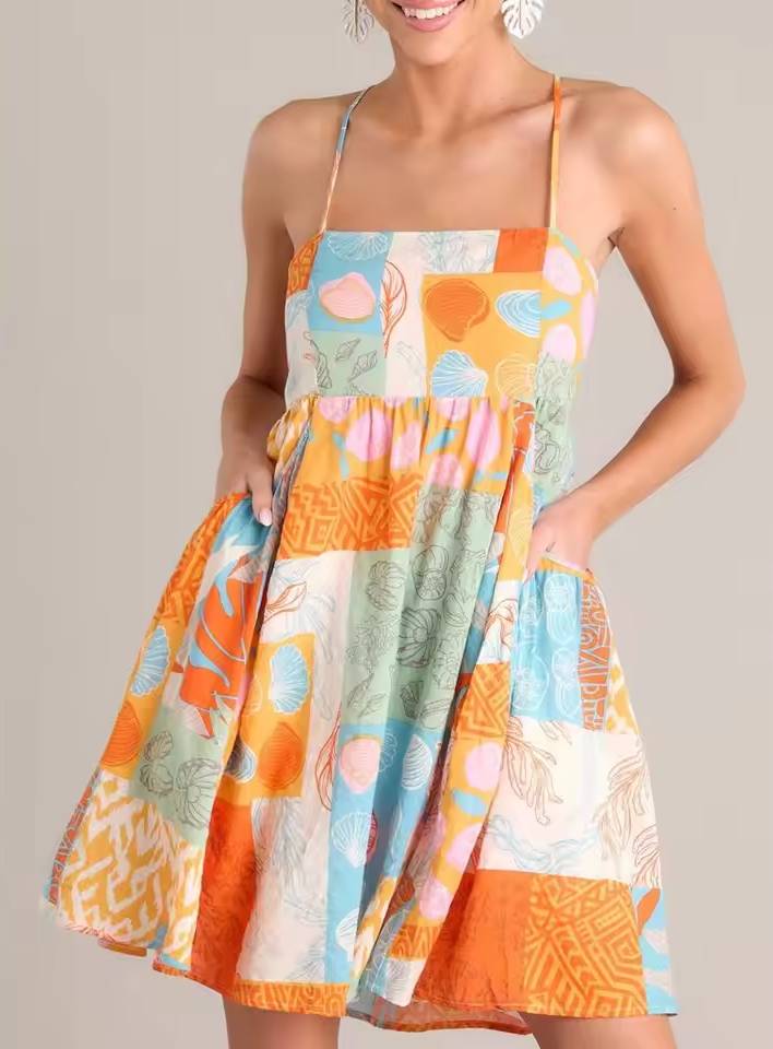 Casual Plaid Multi-Color Lace-up Cutout With Pockets High Waist Mini Dress - Image 2