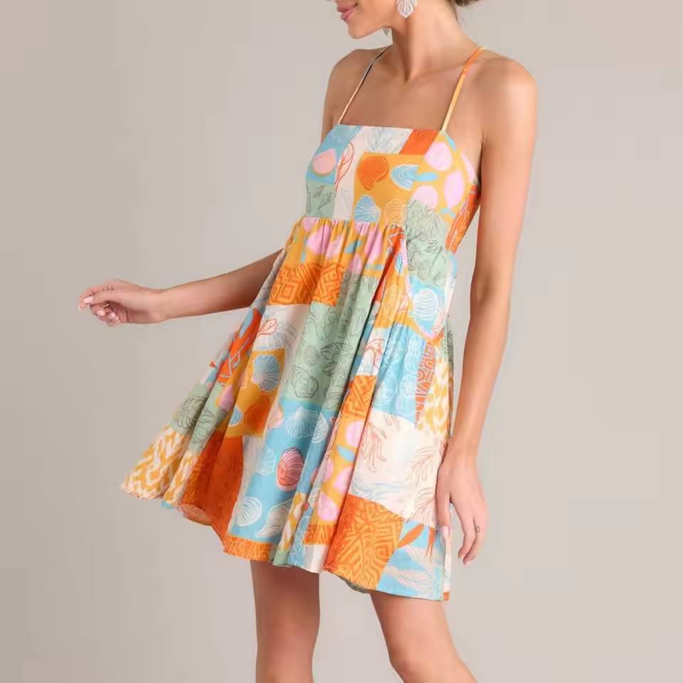 Casual Plaid Multi-Color Lace-up Cutout With Pockets High Waist Mini Dress