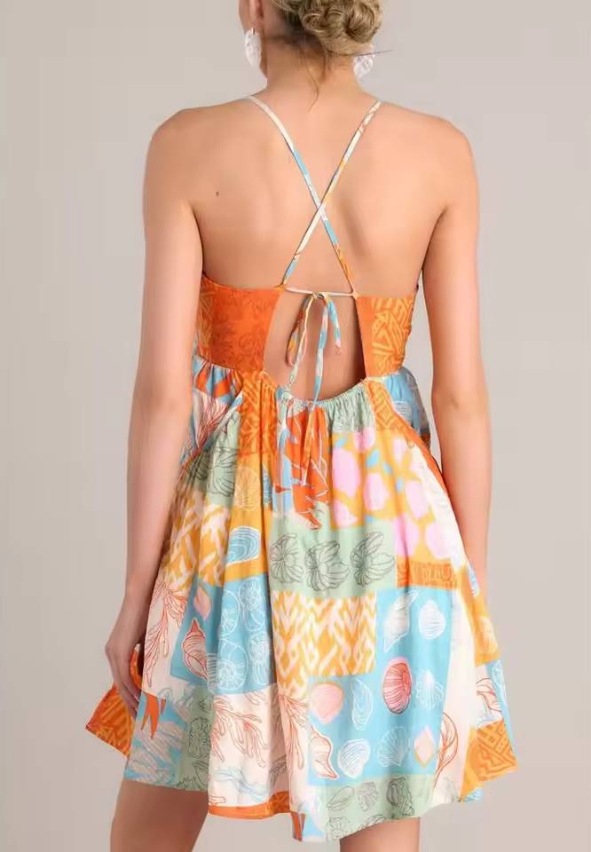 Casual Plaid Multi-Color Lace-up Cutout With Pockets High Waist Mini Dress - Image 4