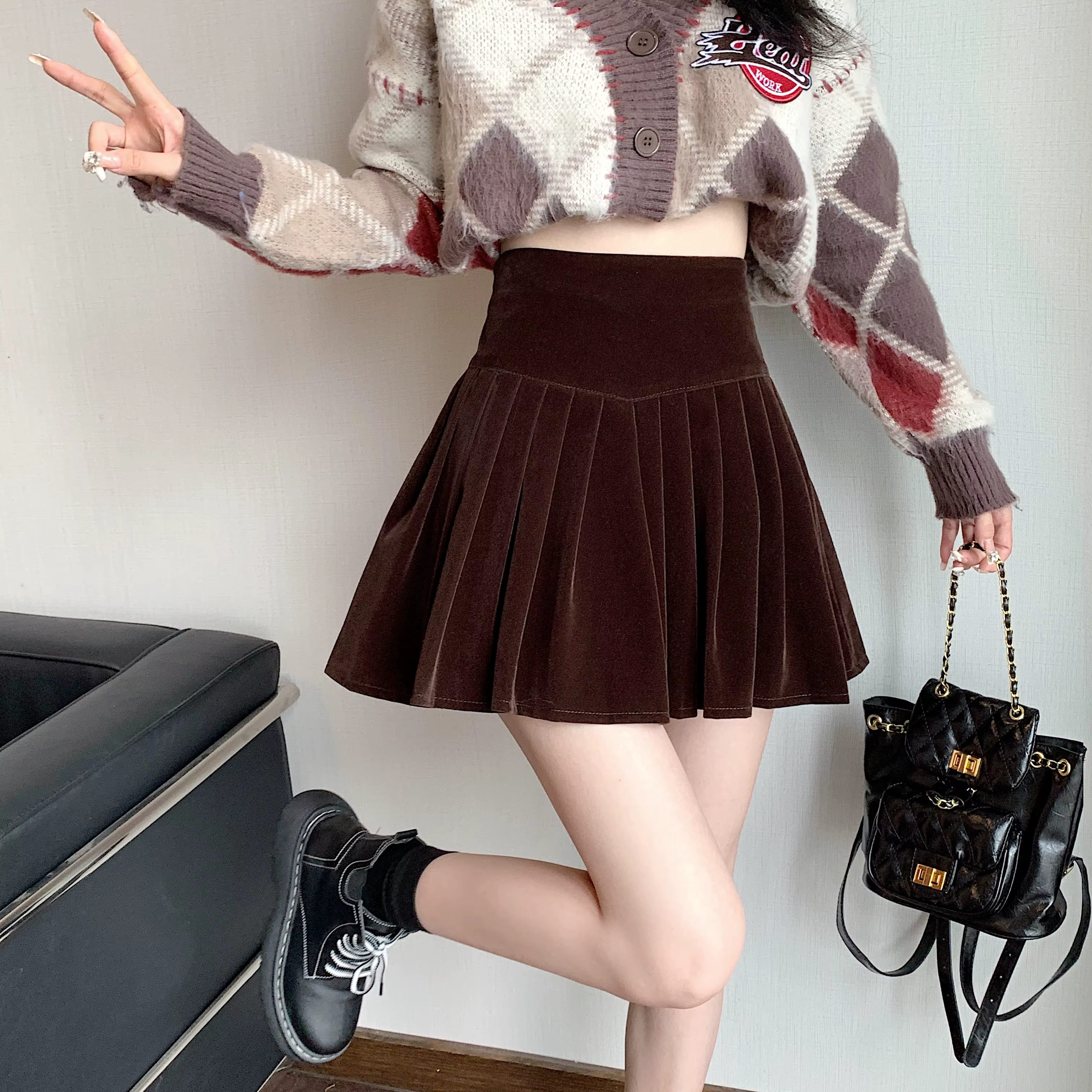 Casual Pleated Empire A-Line High Waist Medium Stretch Mini Skirts - Image 17