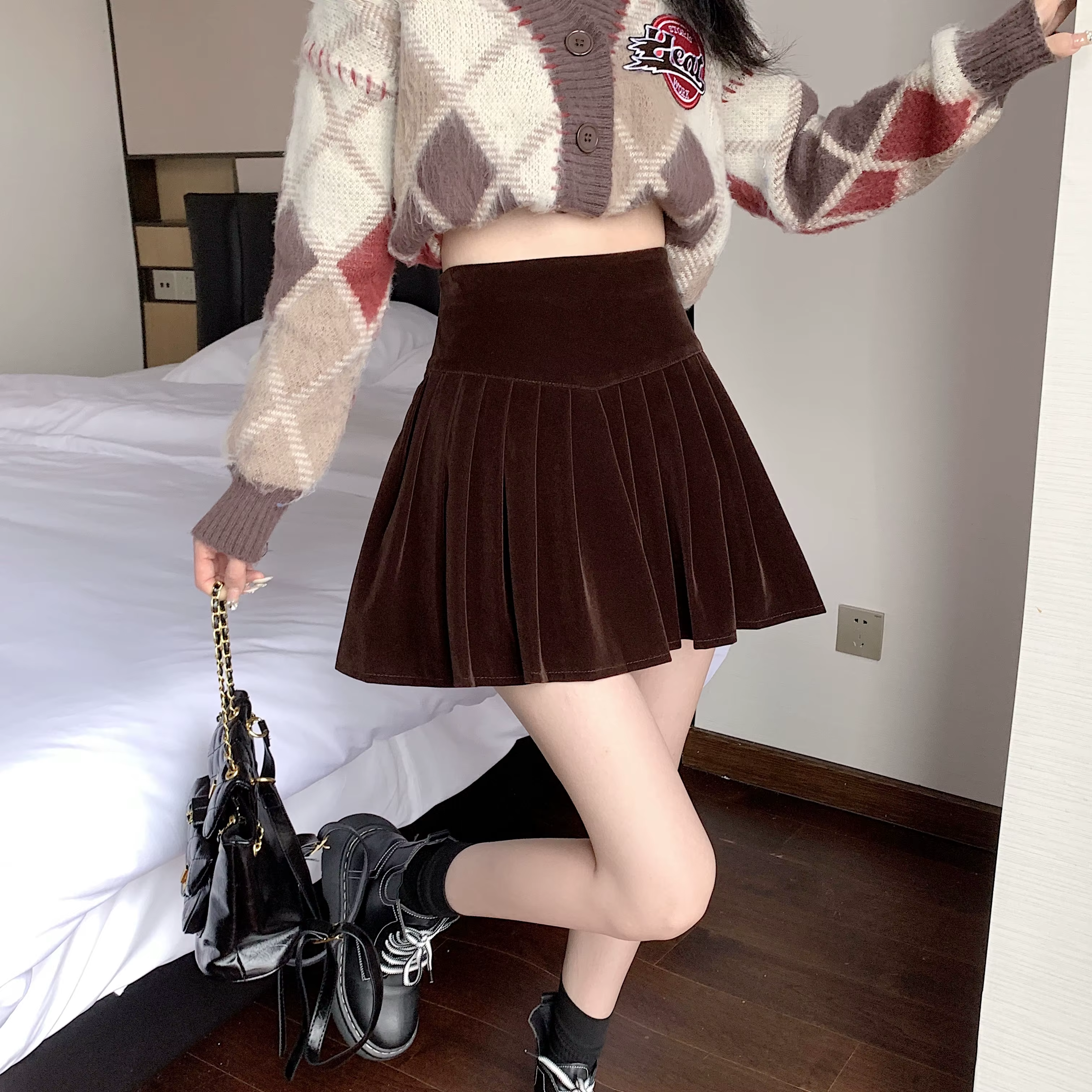 Casual Pleated Empire A-Line High Waist Medium Stretch Mini Skirts - Image 12