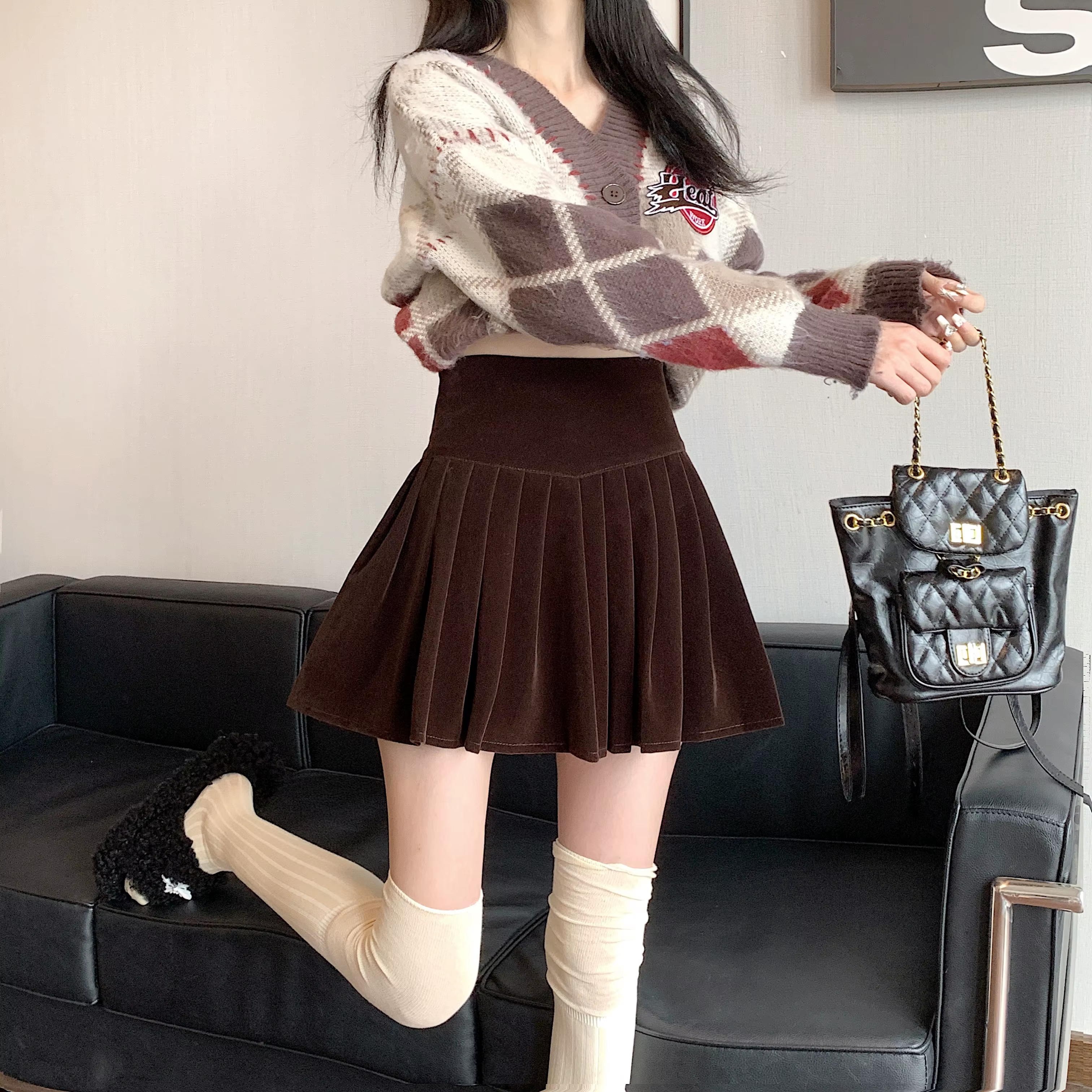 Casual Pleated Empire A-Line High Waist Medium Stretch Mini Skirts - Image 8