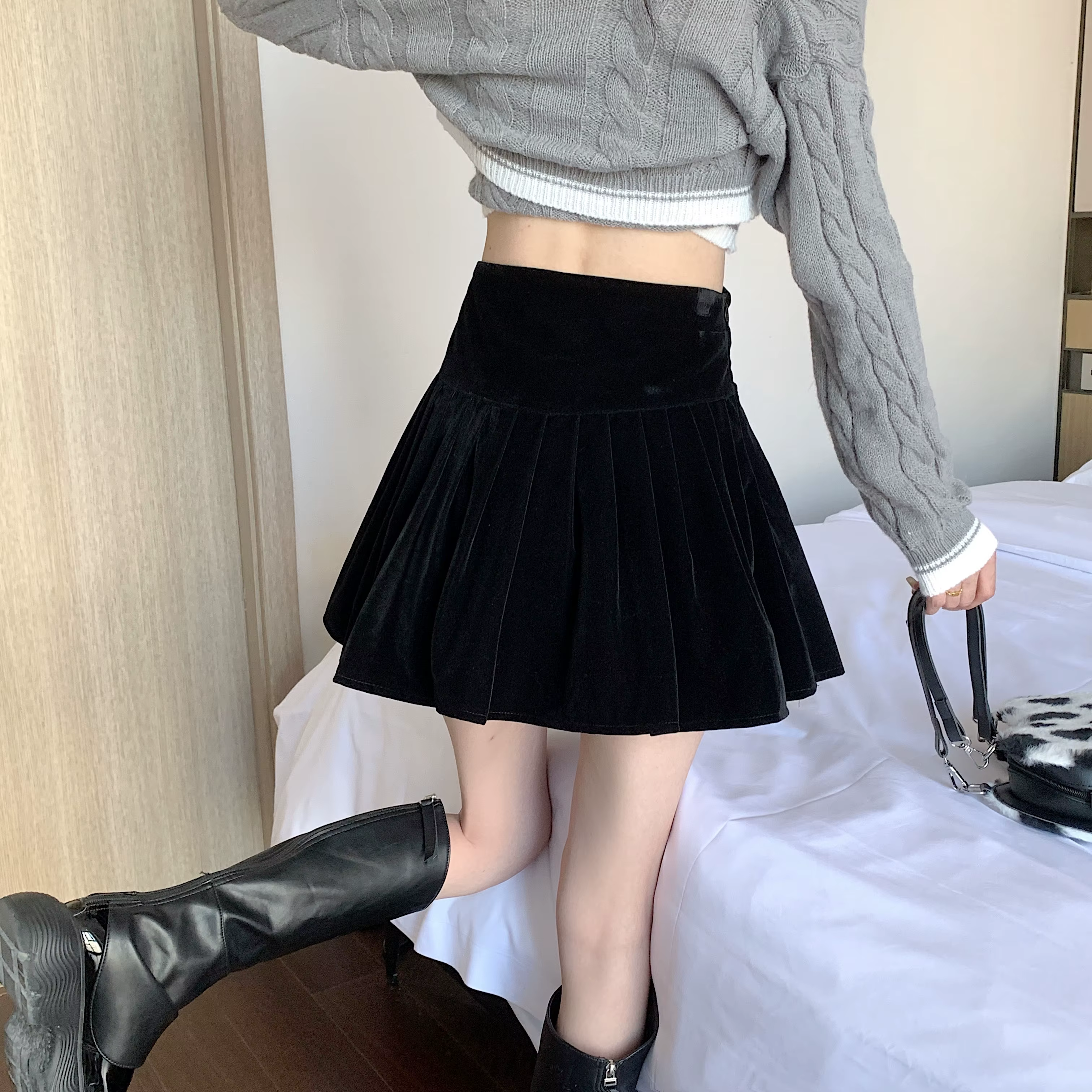 Casual Pleated Empire A-Line High Waist Medium Stretch Mini Skirts - Image 7