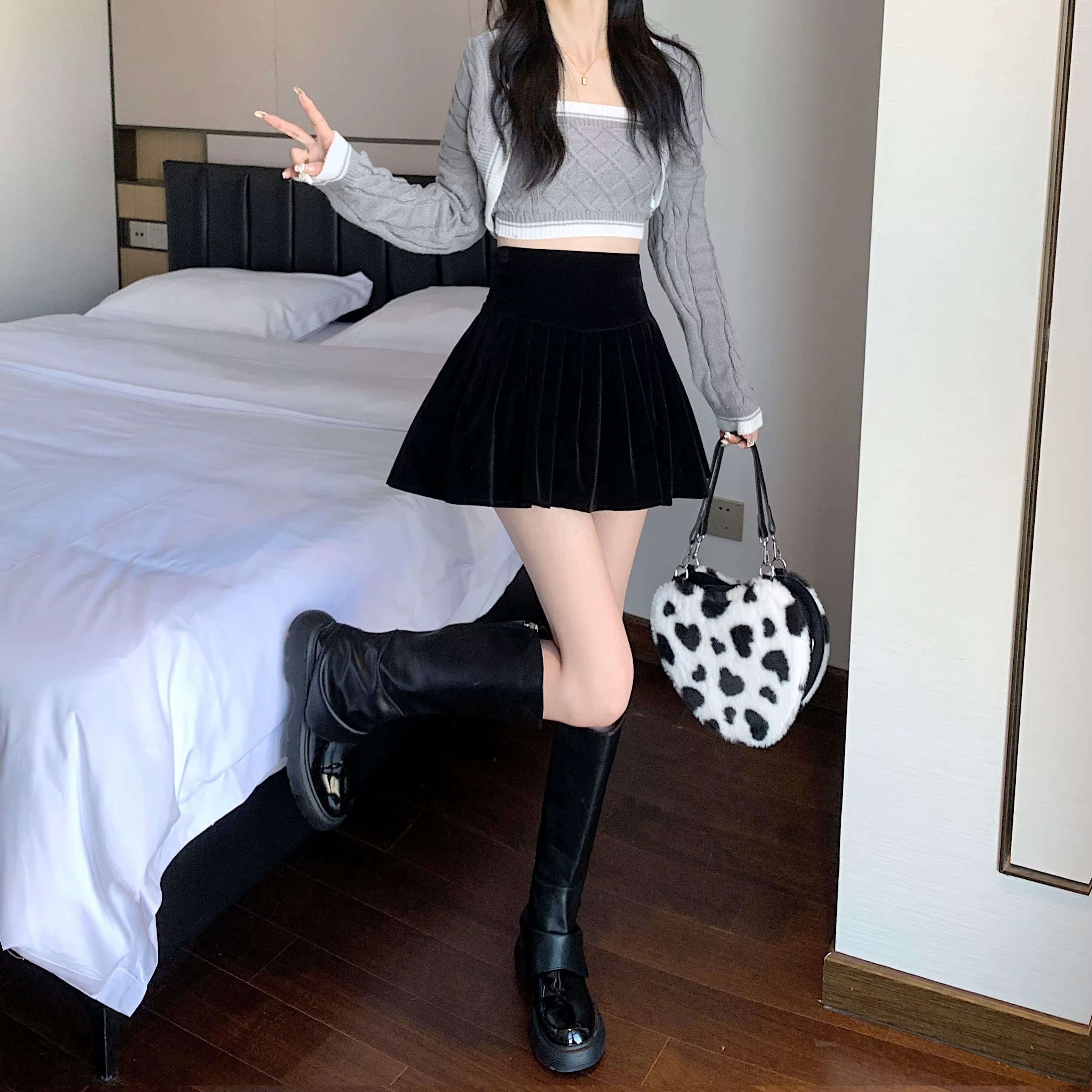 Casual Pleated Empire A-Line High Waist Medium Stretch Mini Skirts