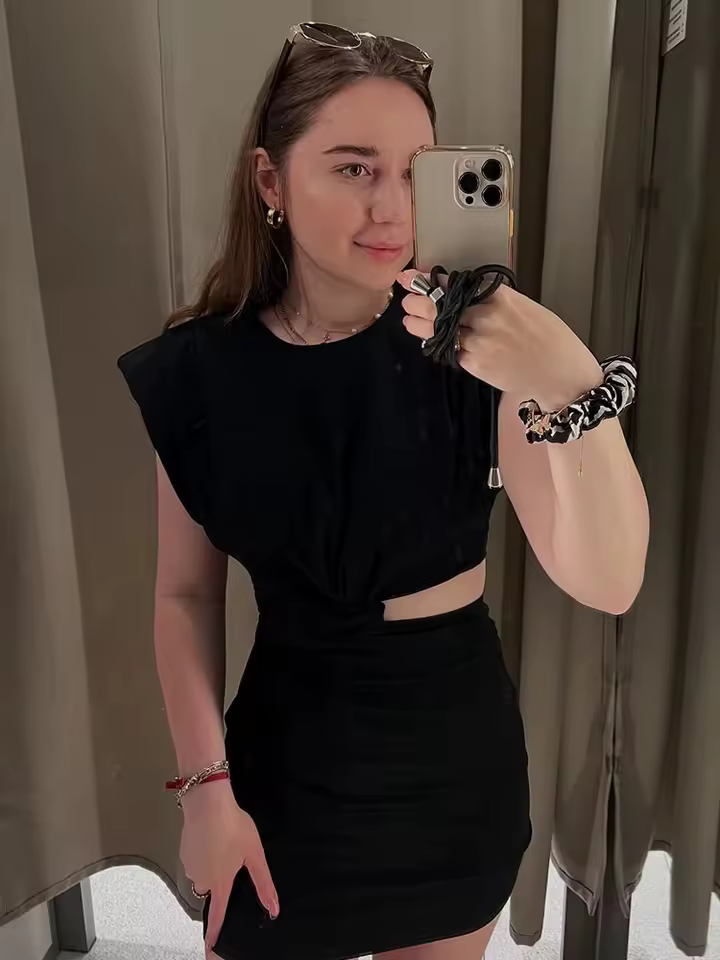 Casual Pleated Sleeveless Crop Asymmetry Decorative O-Neck Solid Beach Party Mini Dress