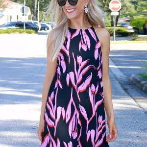 Casual Printed Halter Bohemian Shift Mini Dress Street Wear