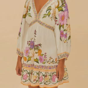 Casual Printing V-Neck Long Sleeve With Lace Up High Waist Patchwork Folds Mini Dress