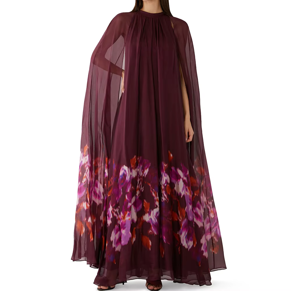 Casual Round Neck Long Sleeves Patchwork Printing Solid Maxi Dress
